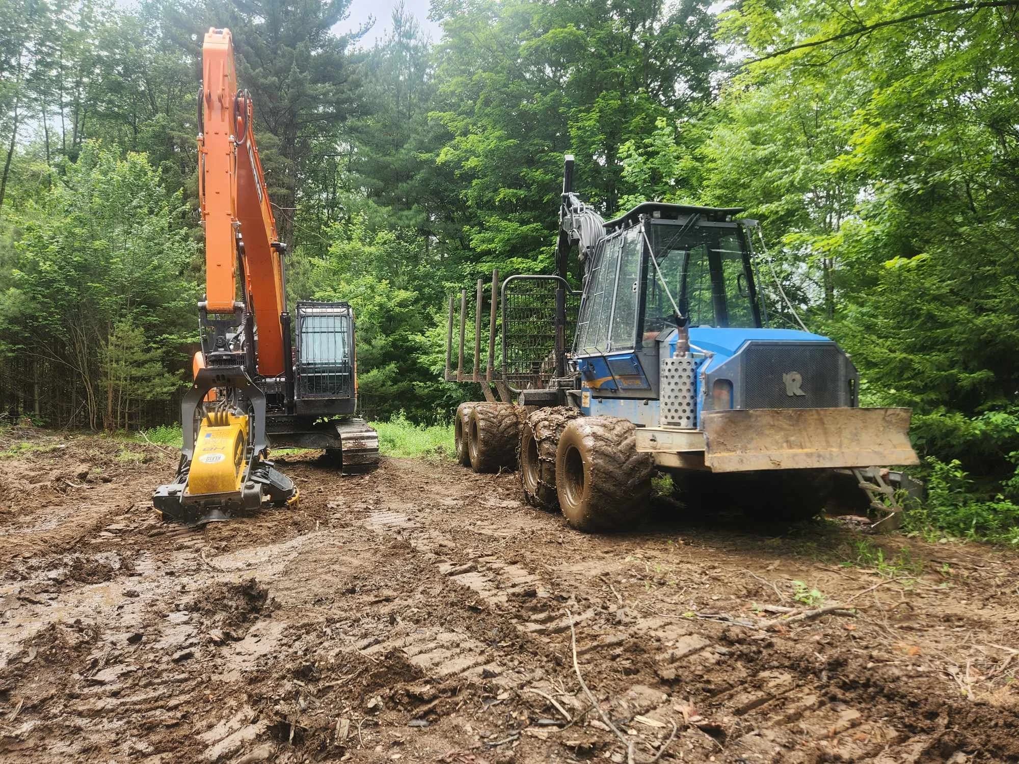 Log forwarder beside the harvester in a managed stand
